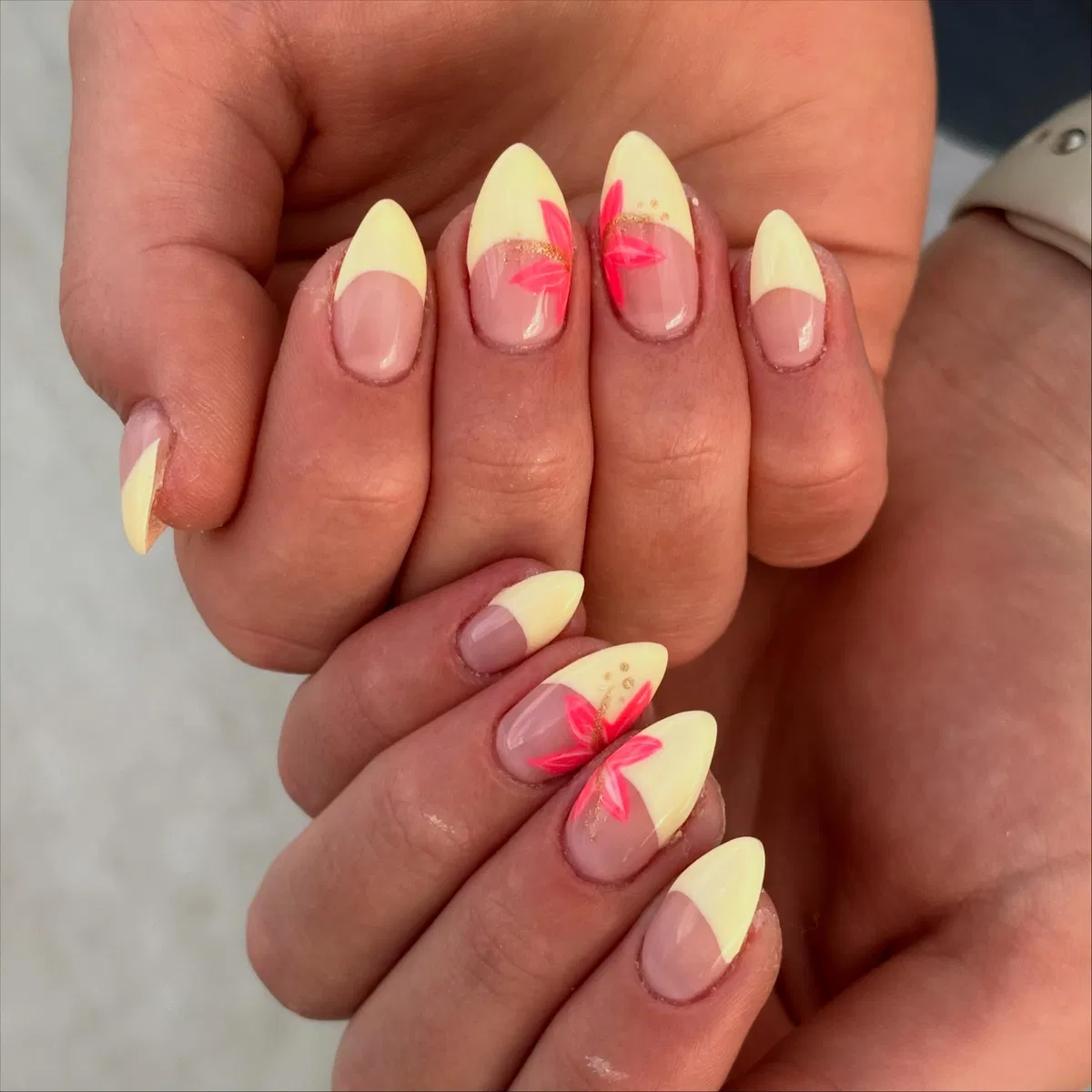 Solid bright yellow set with a single white flower accent