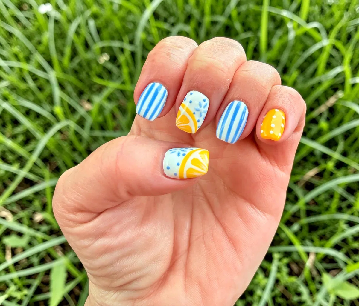Blue Stripes with Yellow Citrus-Like Accents