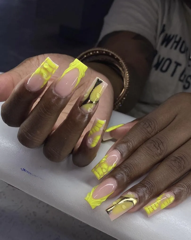 Neon yellow textured tips with gold reflective accents