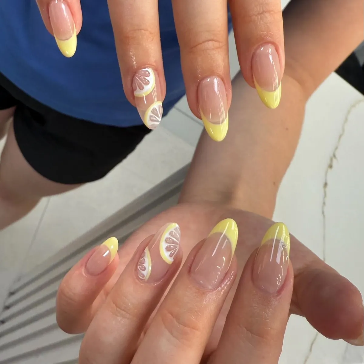 Yellow Tips with Citrus-Slice Accent Nails
