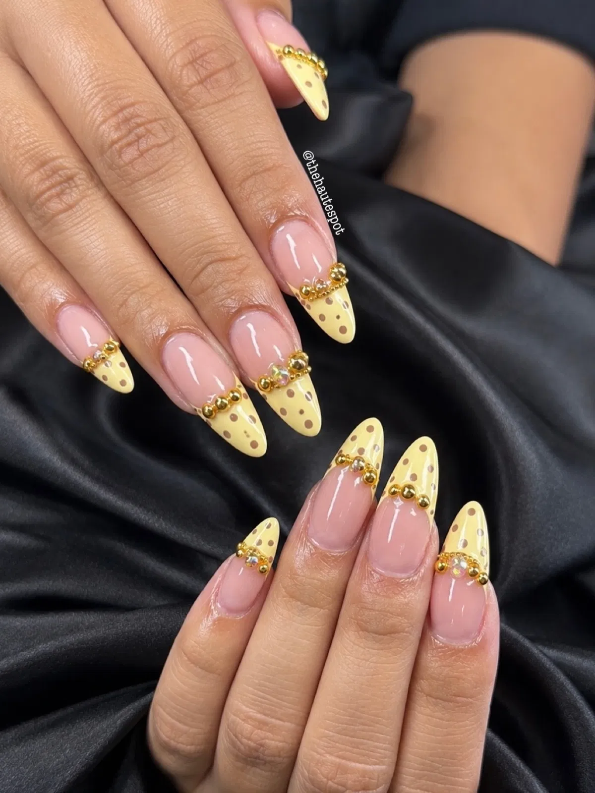 Polka-Dot Yellow Tips with Gold Bead Accents