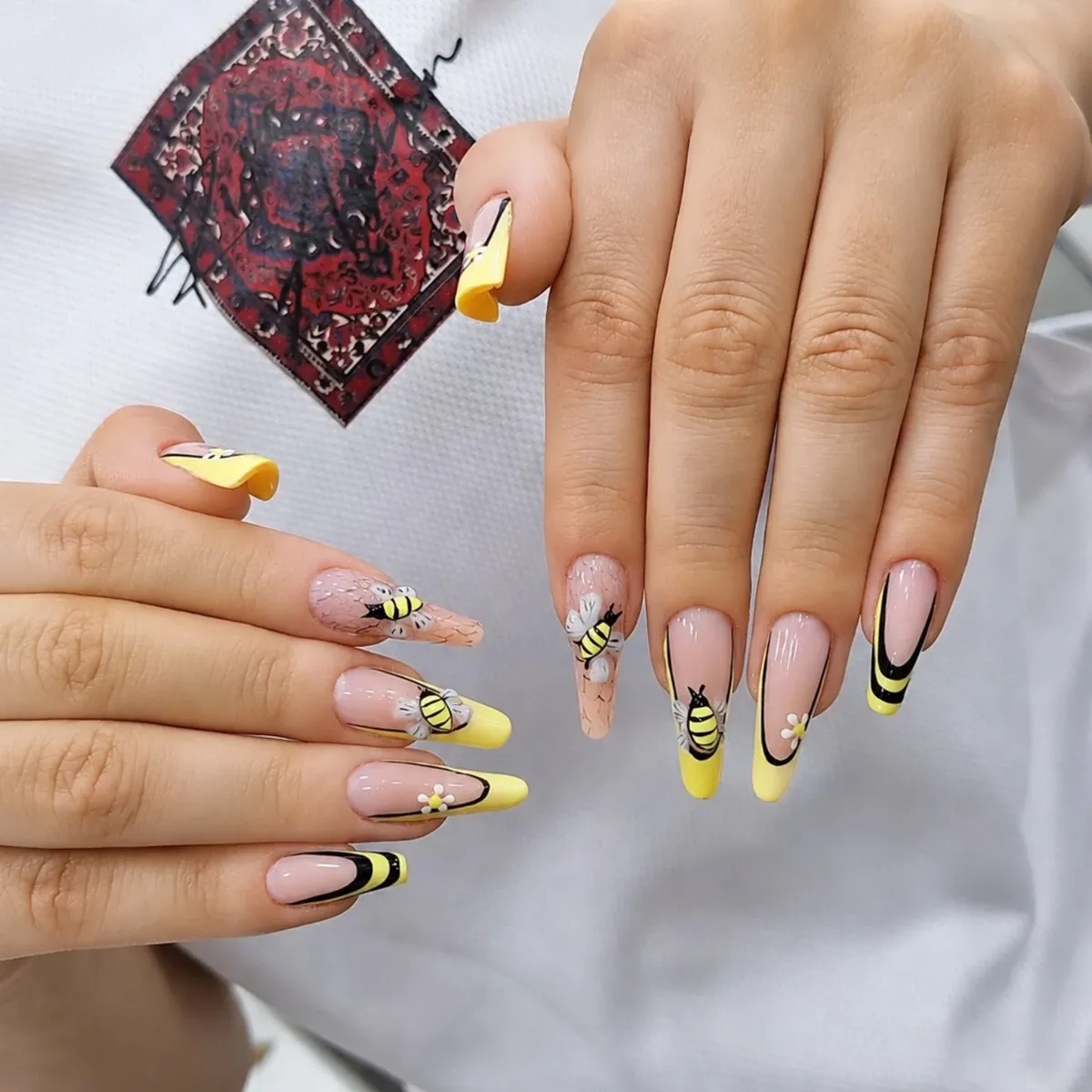 Bee Motifs with Yellow Tips and Black Outlines