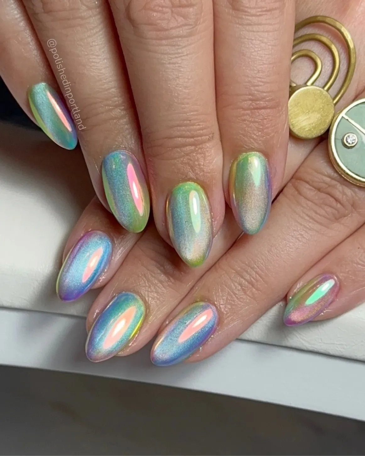 Iridescent rainbow chrome almonds