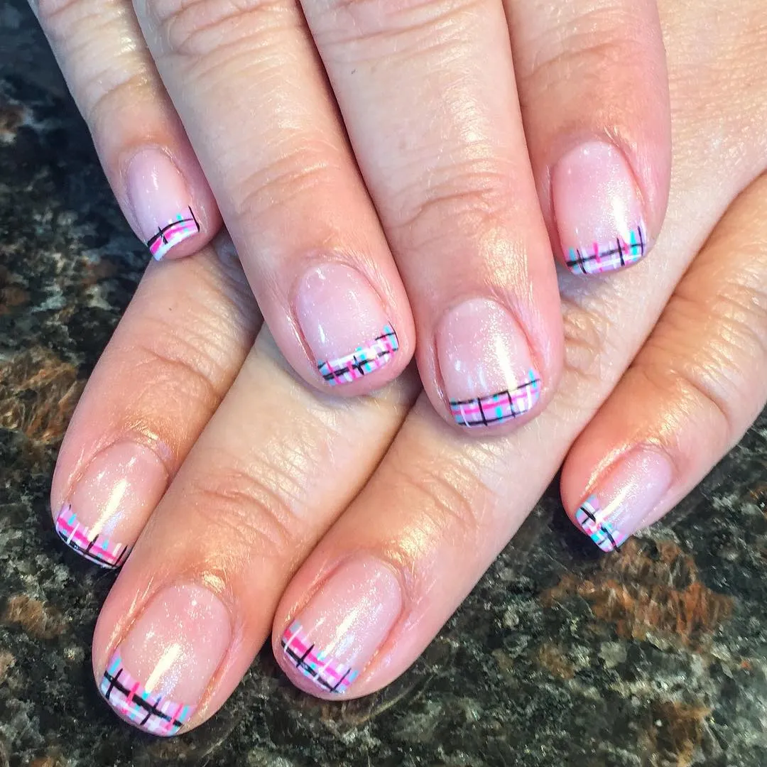 Thin Plaid French Tip Bands in Pink, Blue, and Black