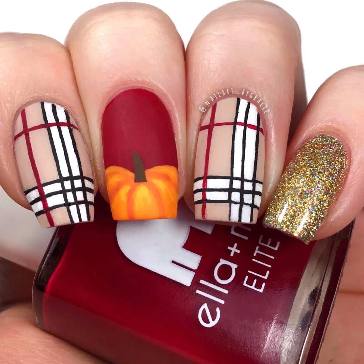 Plaid, pumpkin, and gold glitter mix