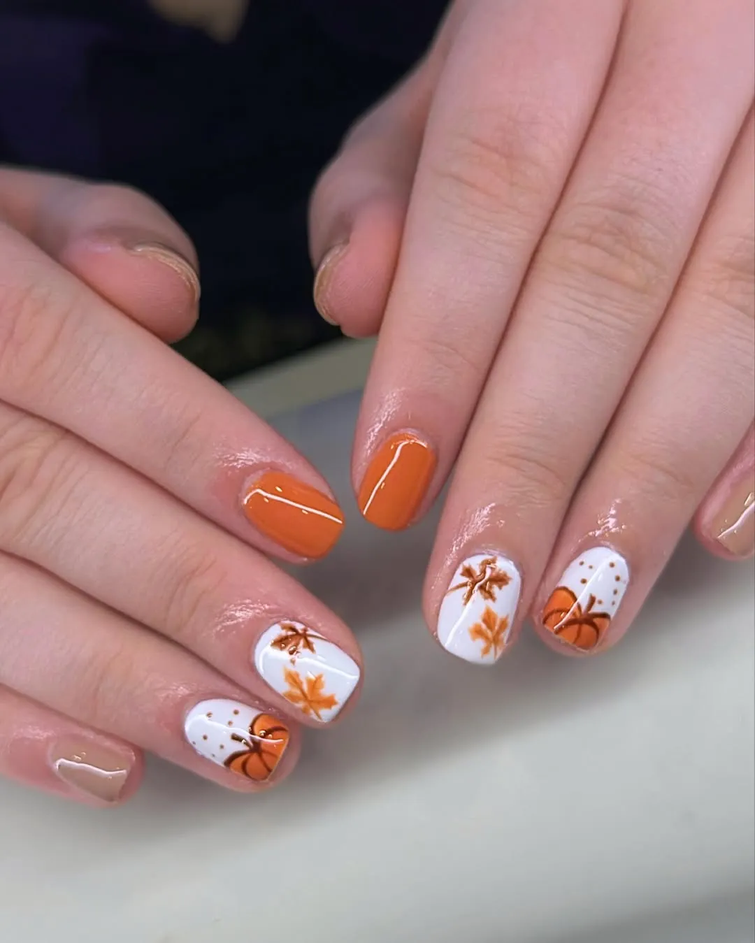 Orange Solids with White Leaves & Pumpkin Accents