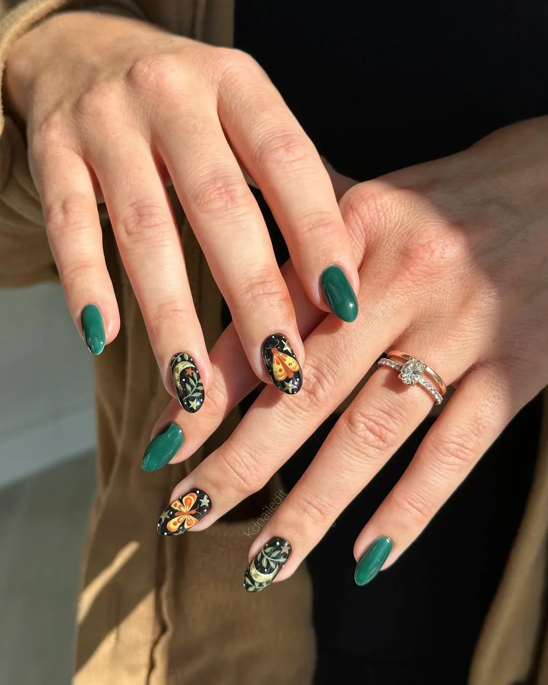 Deep Green Solids with Black Butterfly Motifs