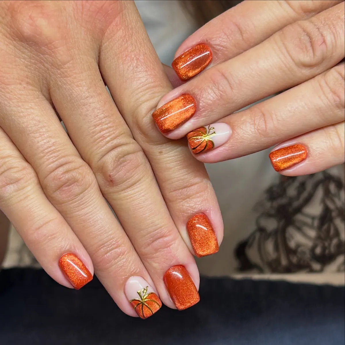 Metallic Orange Shimmer with Pumpkin Accents