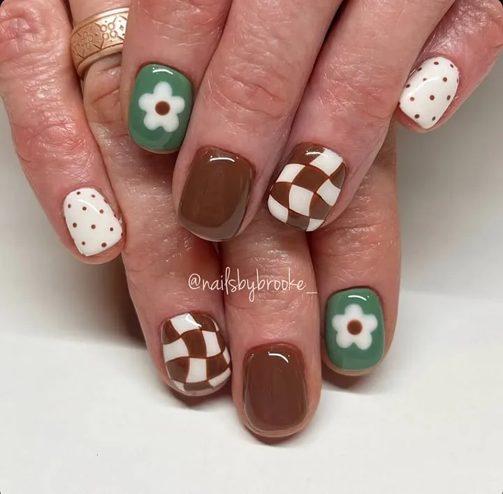 Green Florals, Checkerboard, and Polka Dots