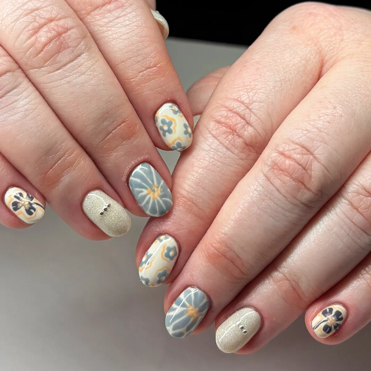 Muted Florals with Light Glitter & Small Gems