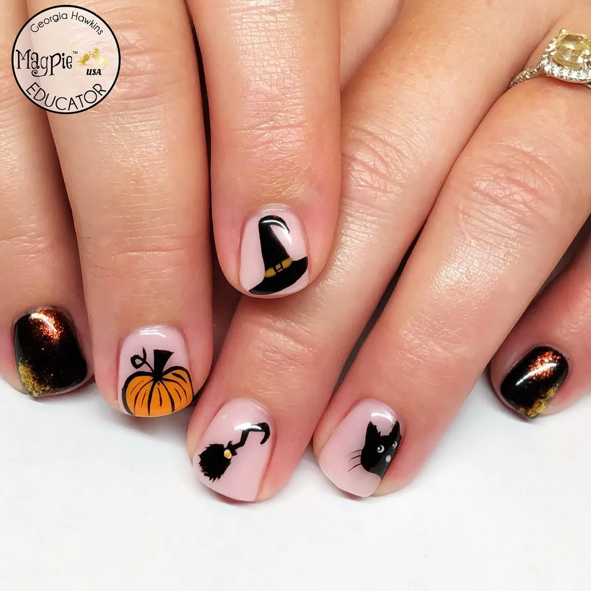 Pumpkin, Witch Hat, and Cat on Nude Base