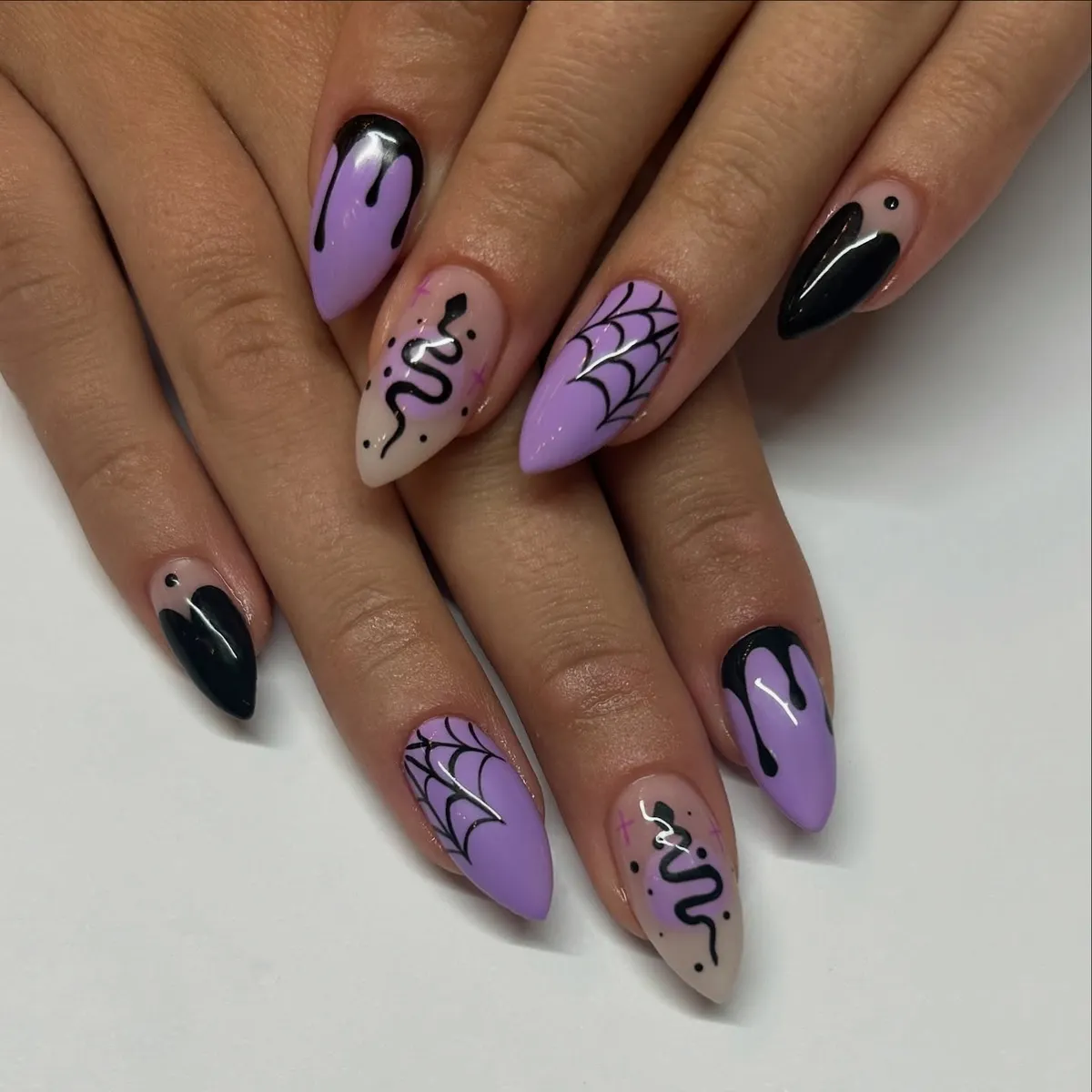 Lavender and Black Drips with Web and Squiggle Accents