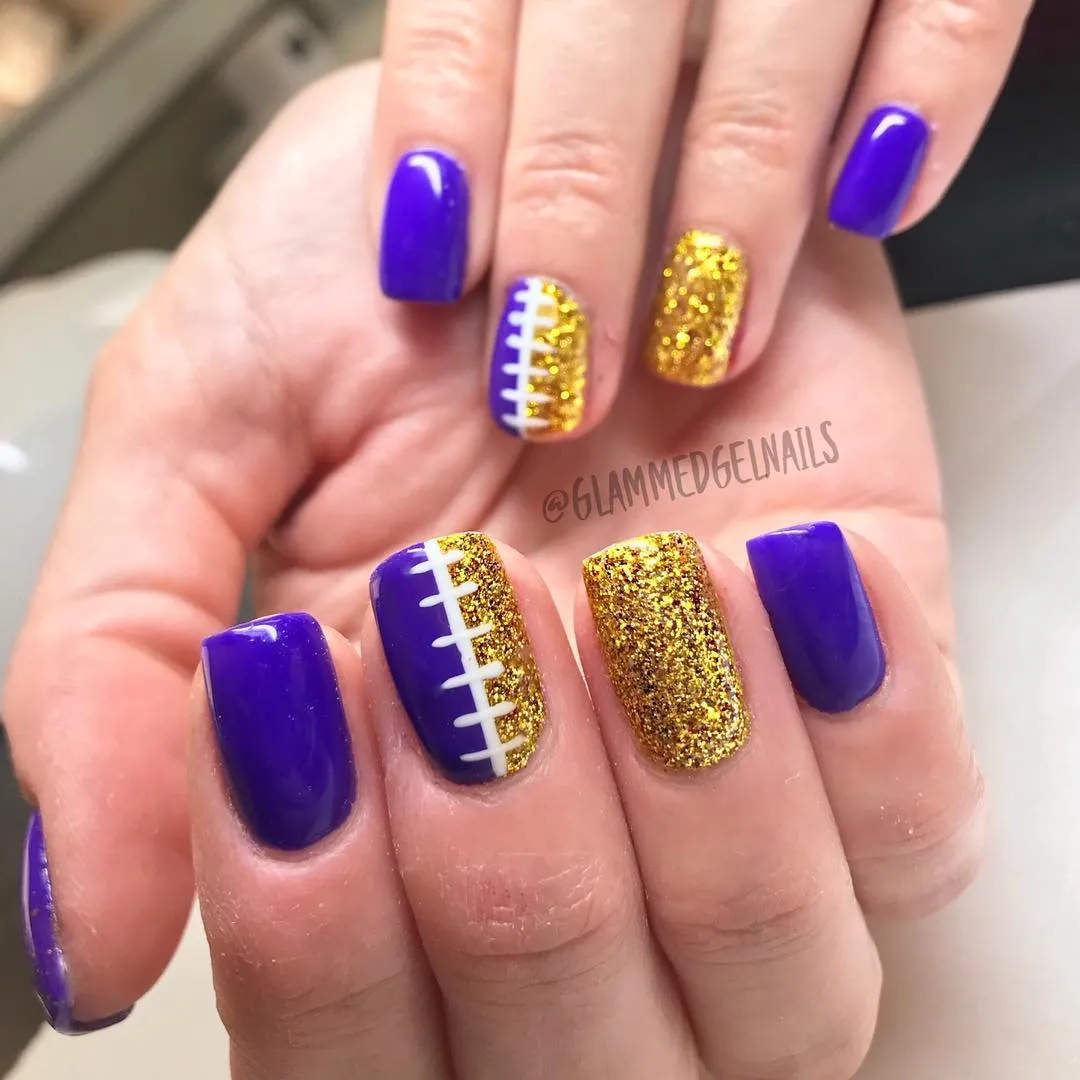 Purple and Gold Glitter with Football-Lace Accents