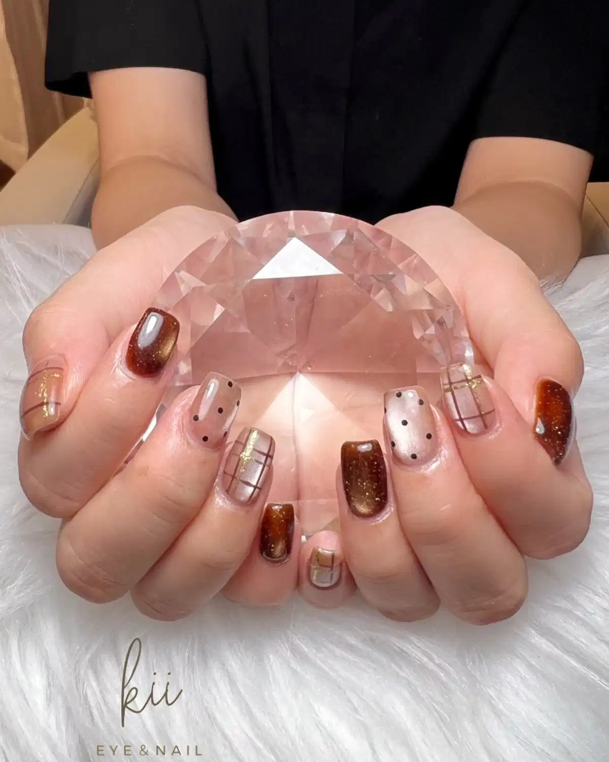 Brown glitter mix with polka dots and grid accents