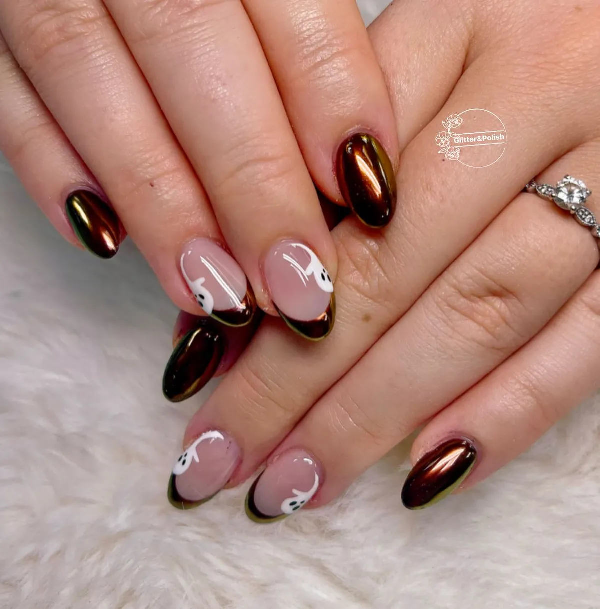 Dark metallic browns with nude ghost-tip accents