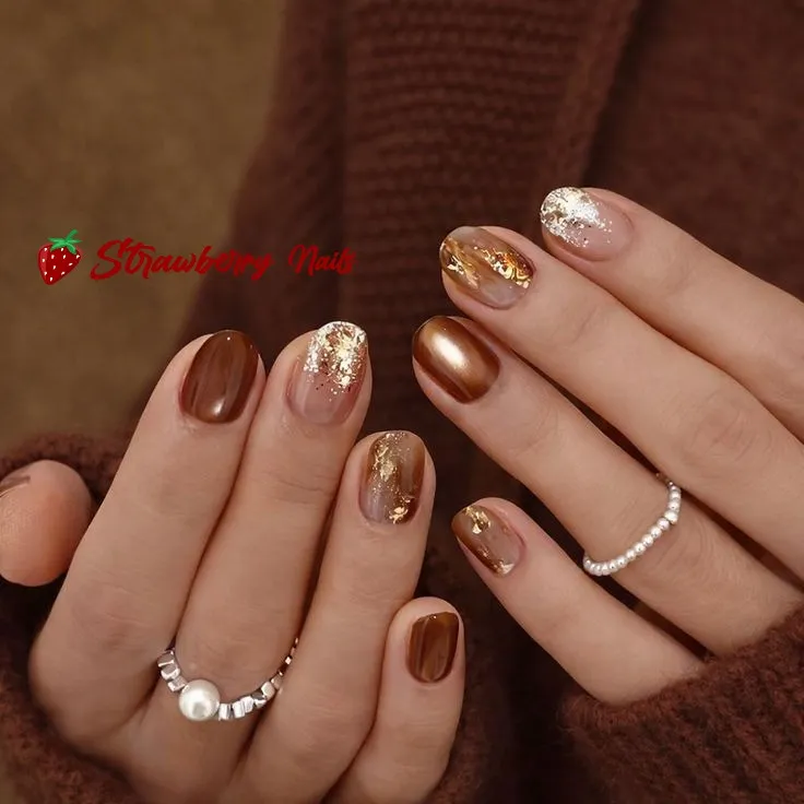 Brown and nude mix with gold flake accents