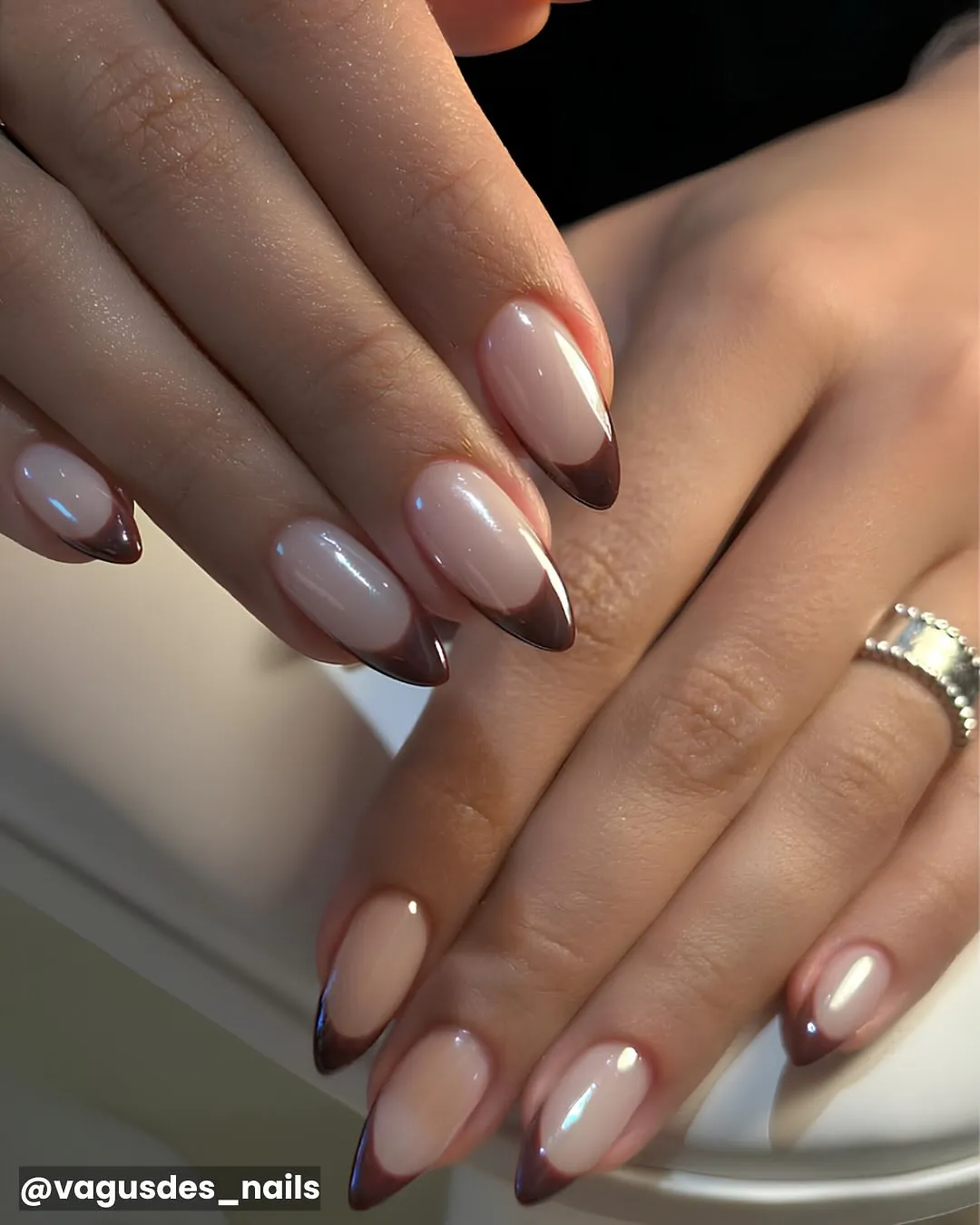 Nude Nails with Dark Brown French Tips