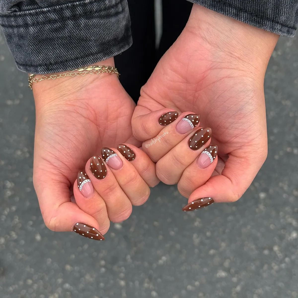 Brown polka dots with scalloped tip accents
