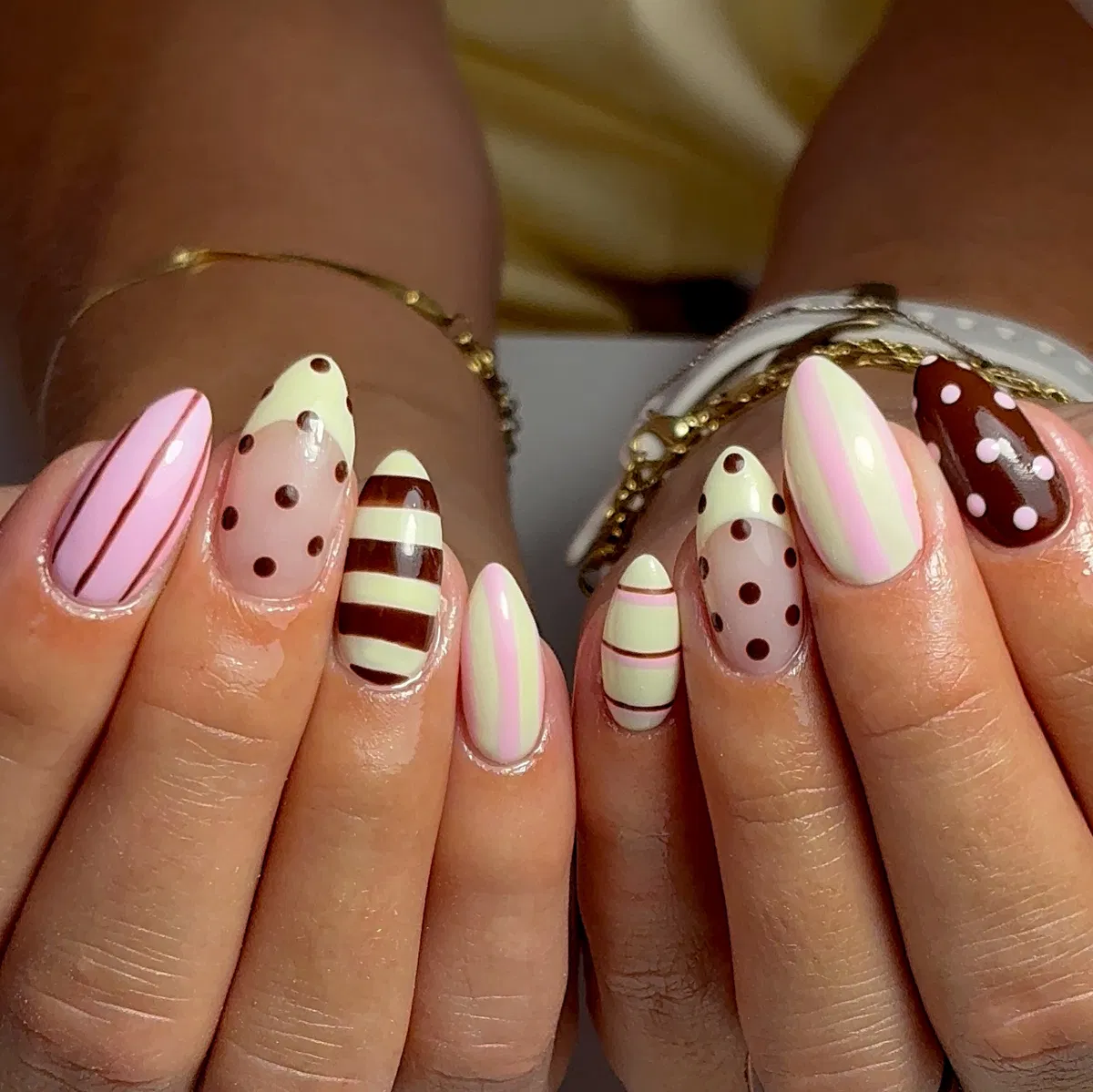 Brown accents with stripes and polka dots