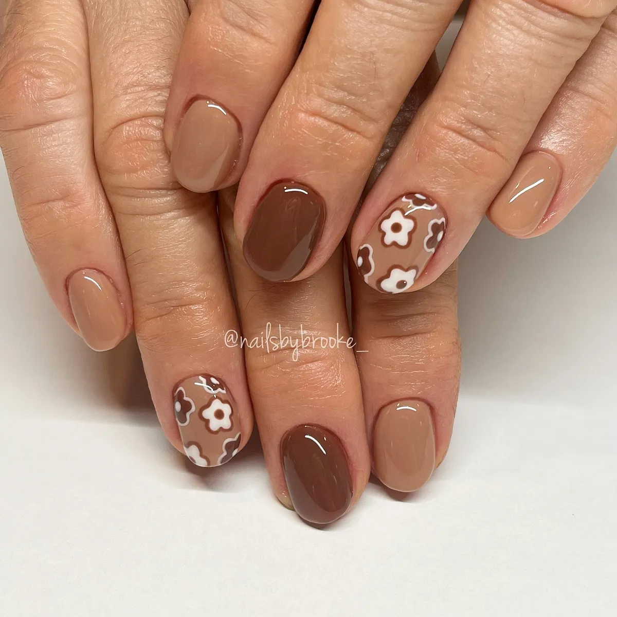 Taupe and brown solids with white flower accents