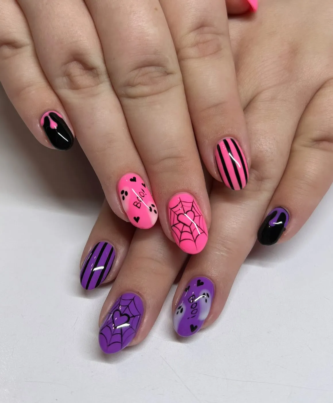 Hot Pink and Purple “Boo!” Set with Stripes and Web Hearts