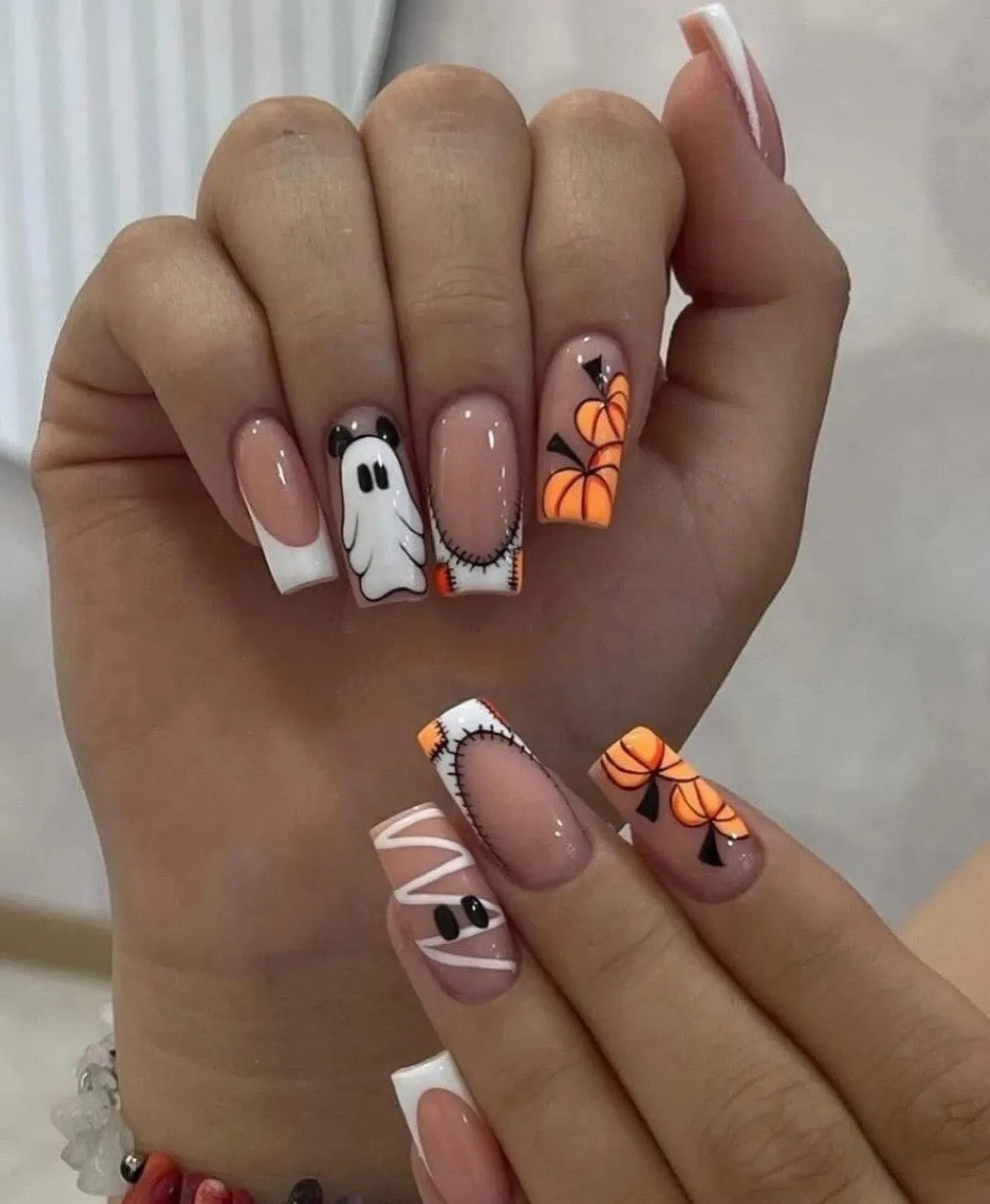 Long Square Nude Set with Ghost, Stitches, and Pumpkin Stacks