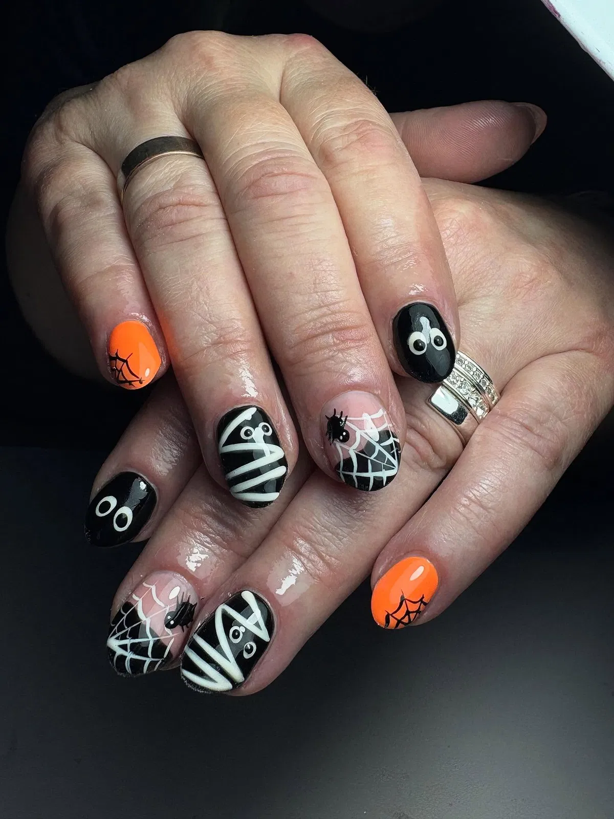 Black, Orange, and Web Details with Cartoon Eyes