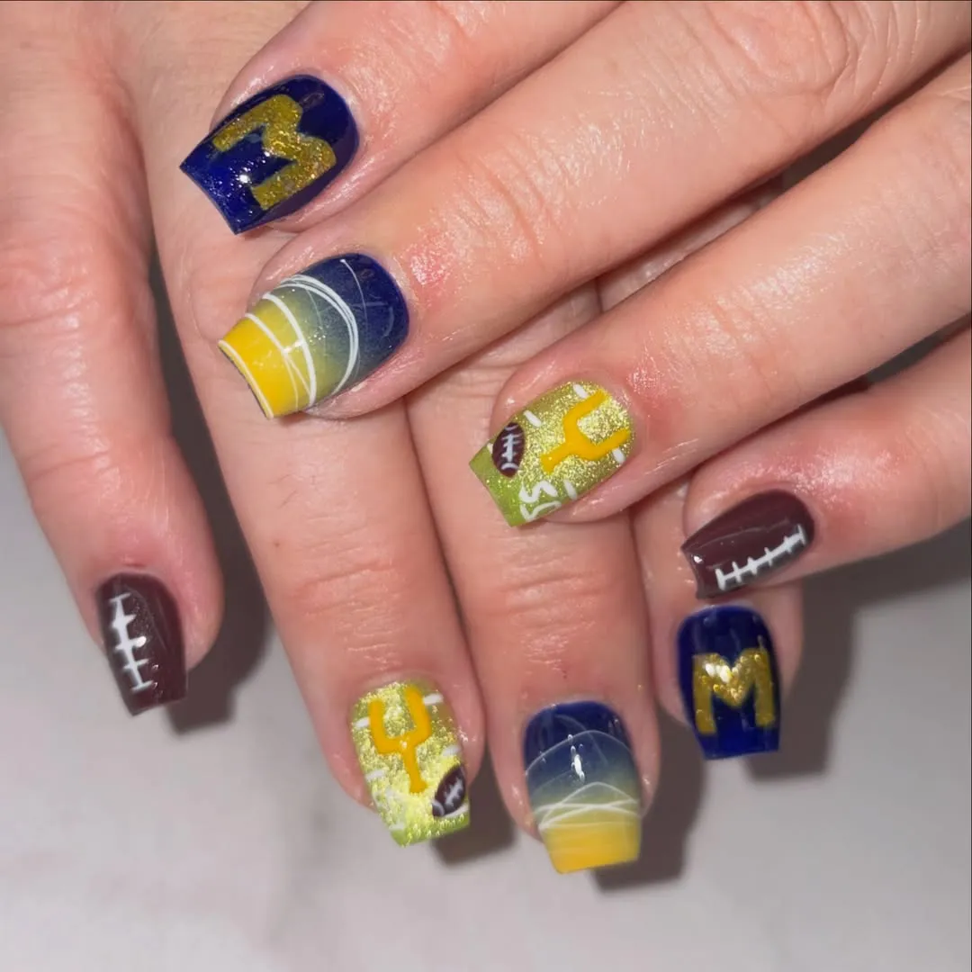 Navy and Gold Lettering with Football and Goalpost Motifs