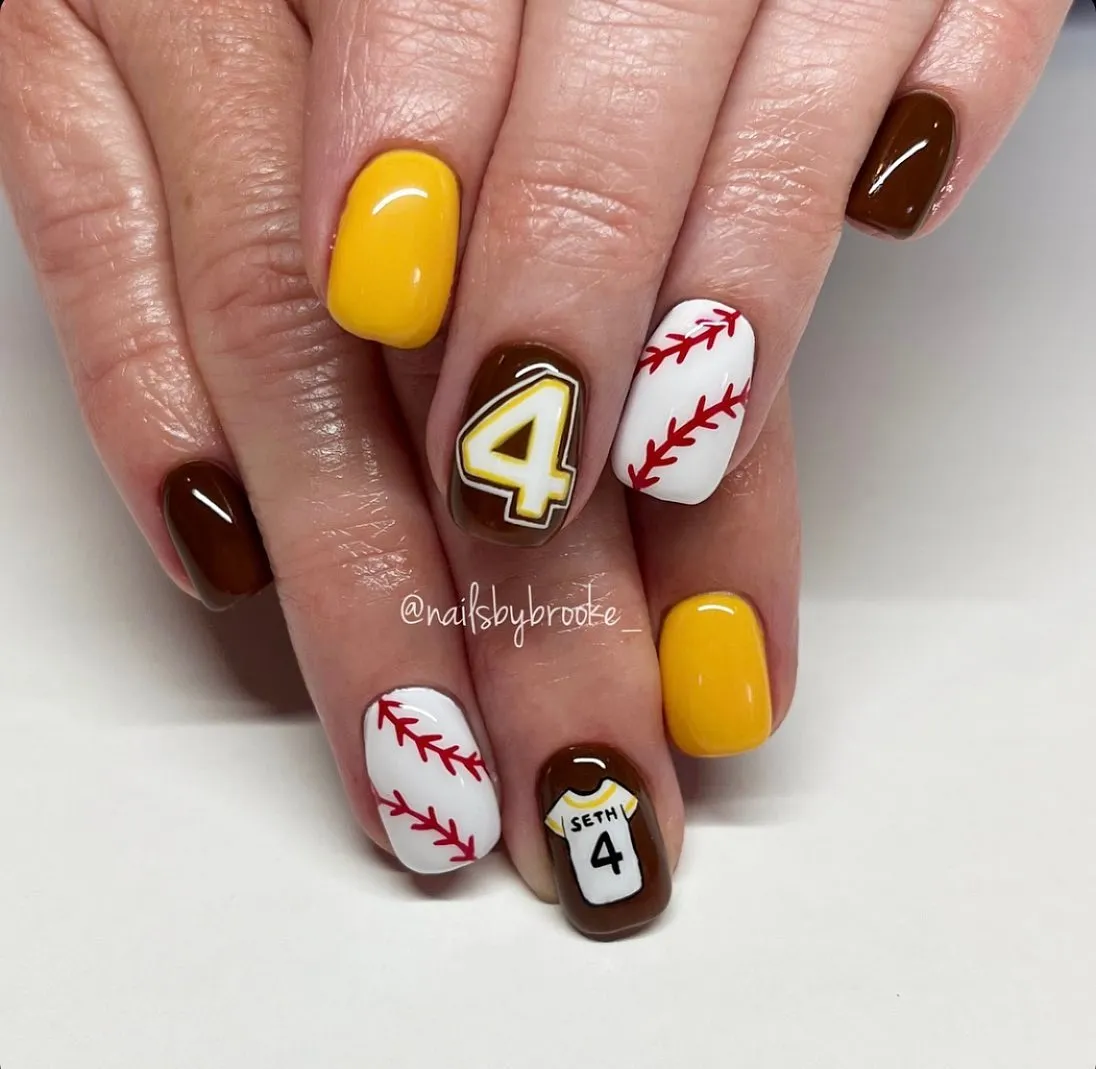Brown and Yellow Set with Number "4" and Stitched White Accents