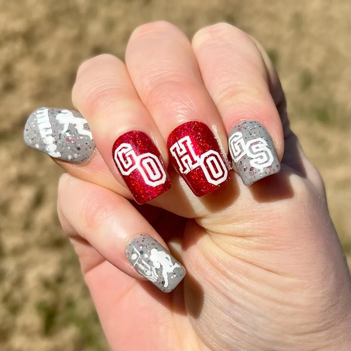 Red glitter letters with gray speckled letter accents