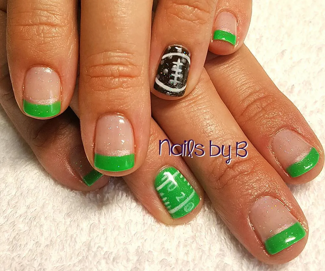 Green French tips with football accents