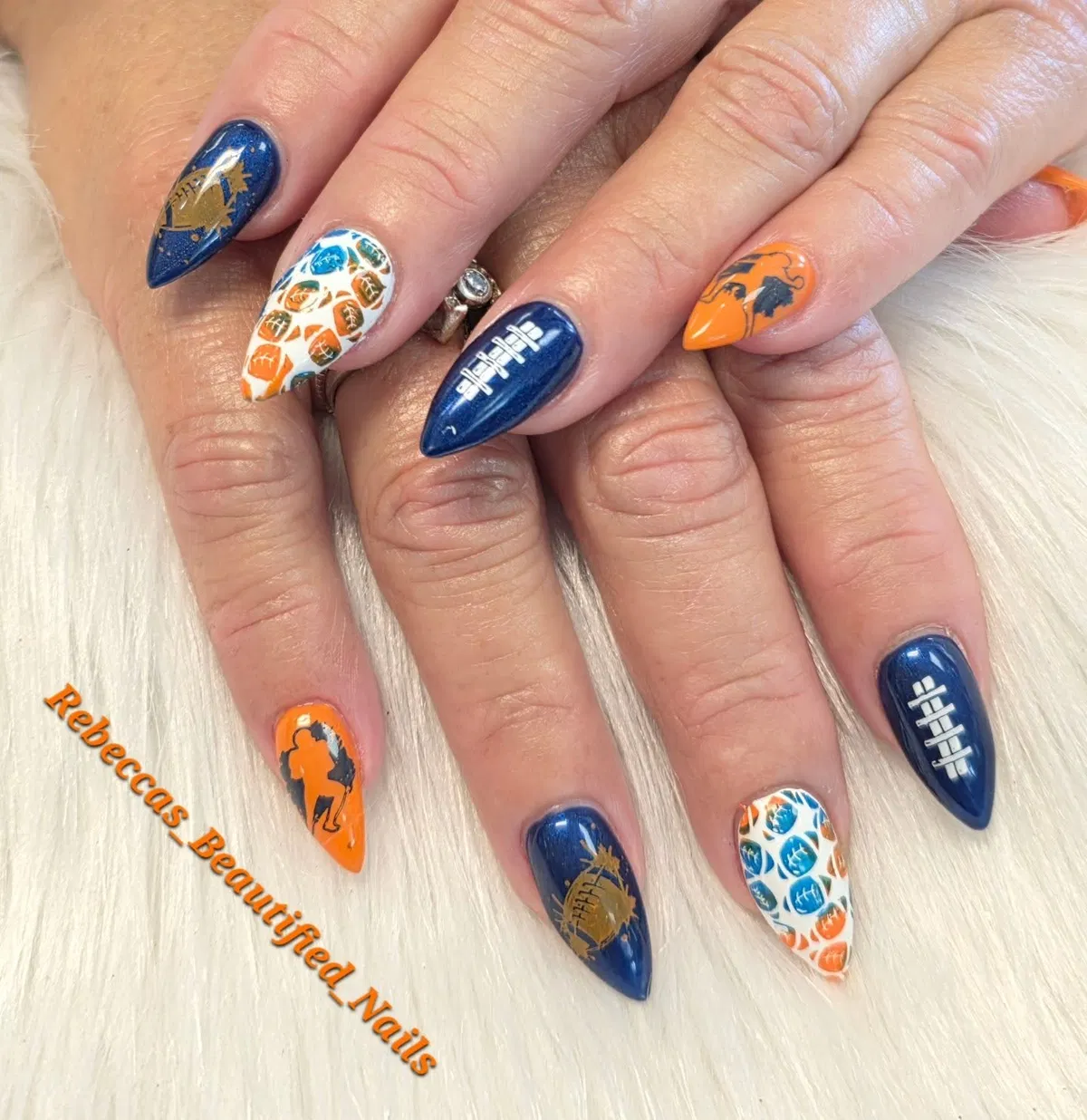 Navy and orange stiletto football set