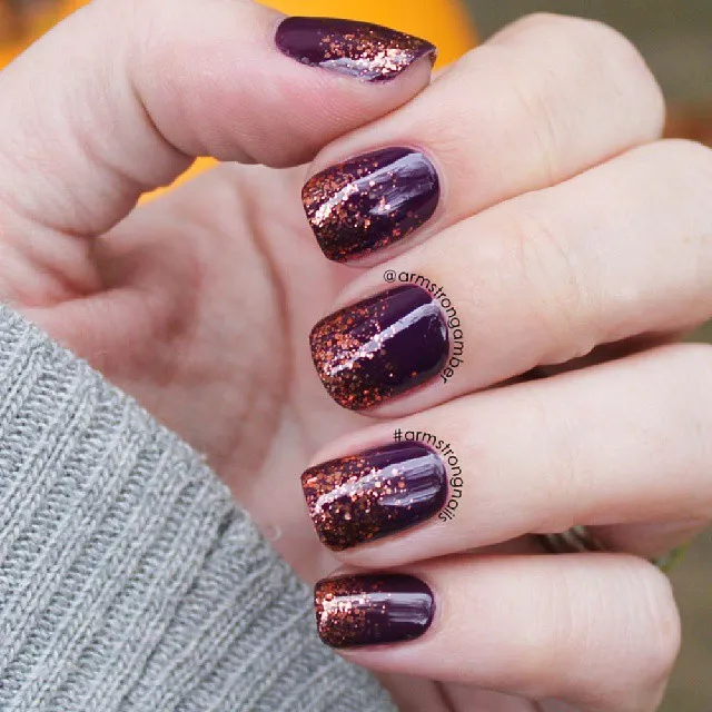 Deep plum with copper glitter tips