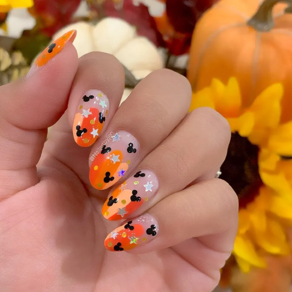 Orange Ombré Confetti with Mouse-Head Silhouettes