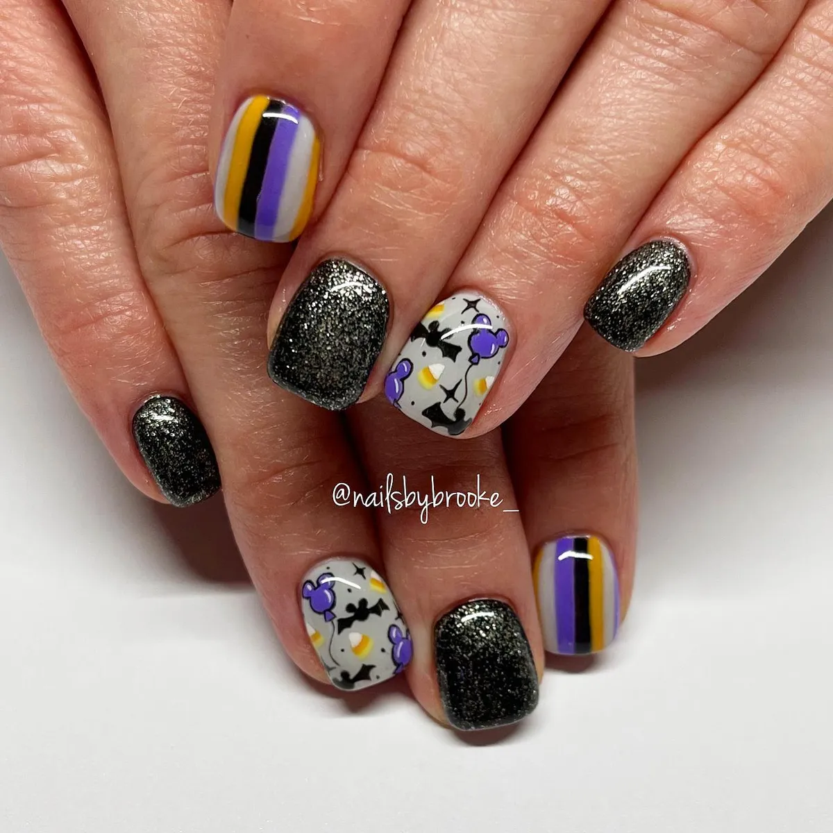 Glitter Black with Stripes and Candy-Corn Motifs