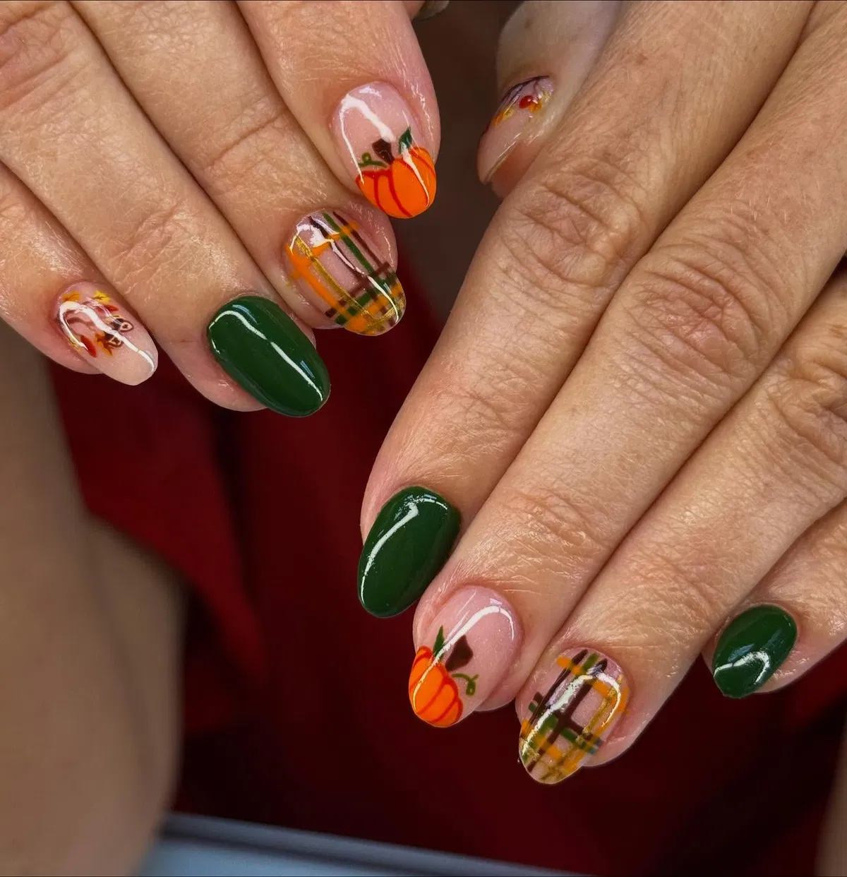 Dark Green with Pumpkin and Plaid Accents