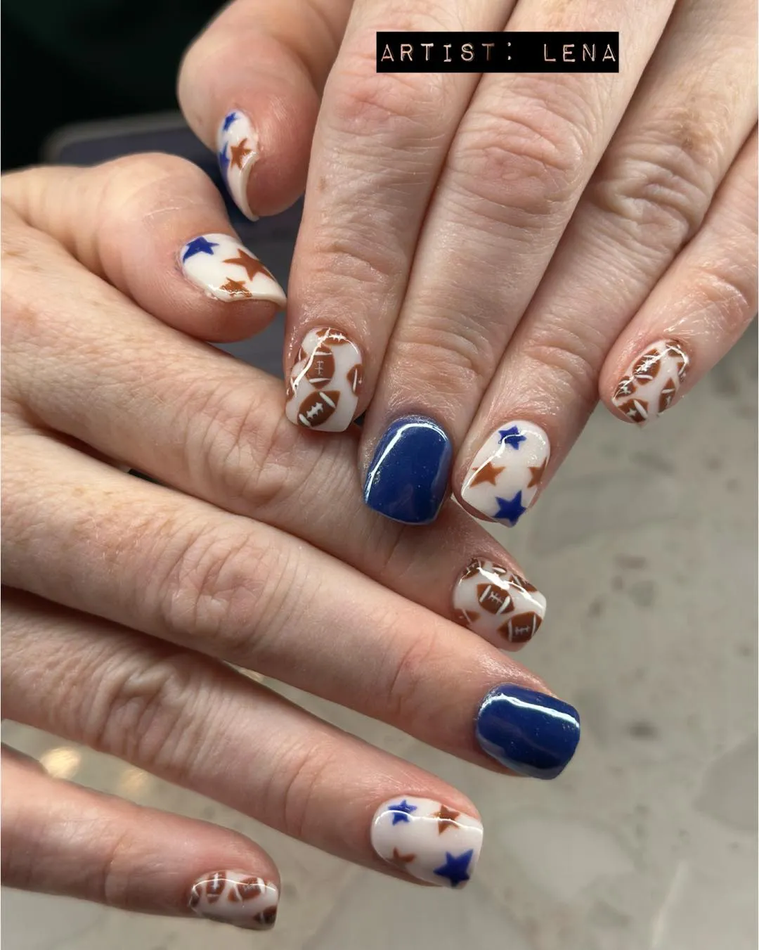 Stars and football icons with deep blue solids