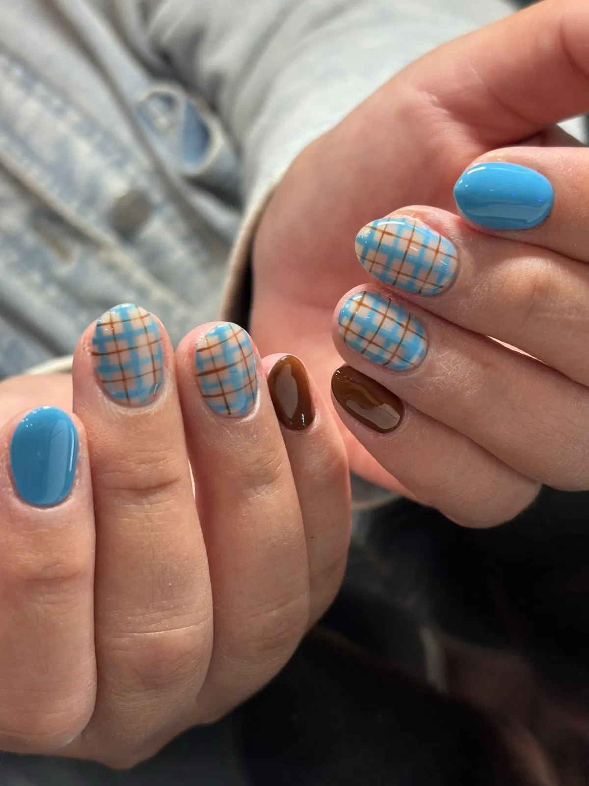 Blue and brown mix with pale blue plaid