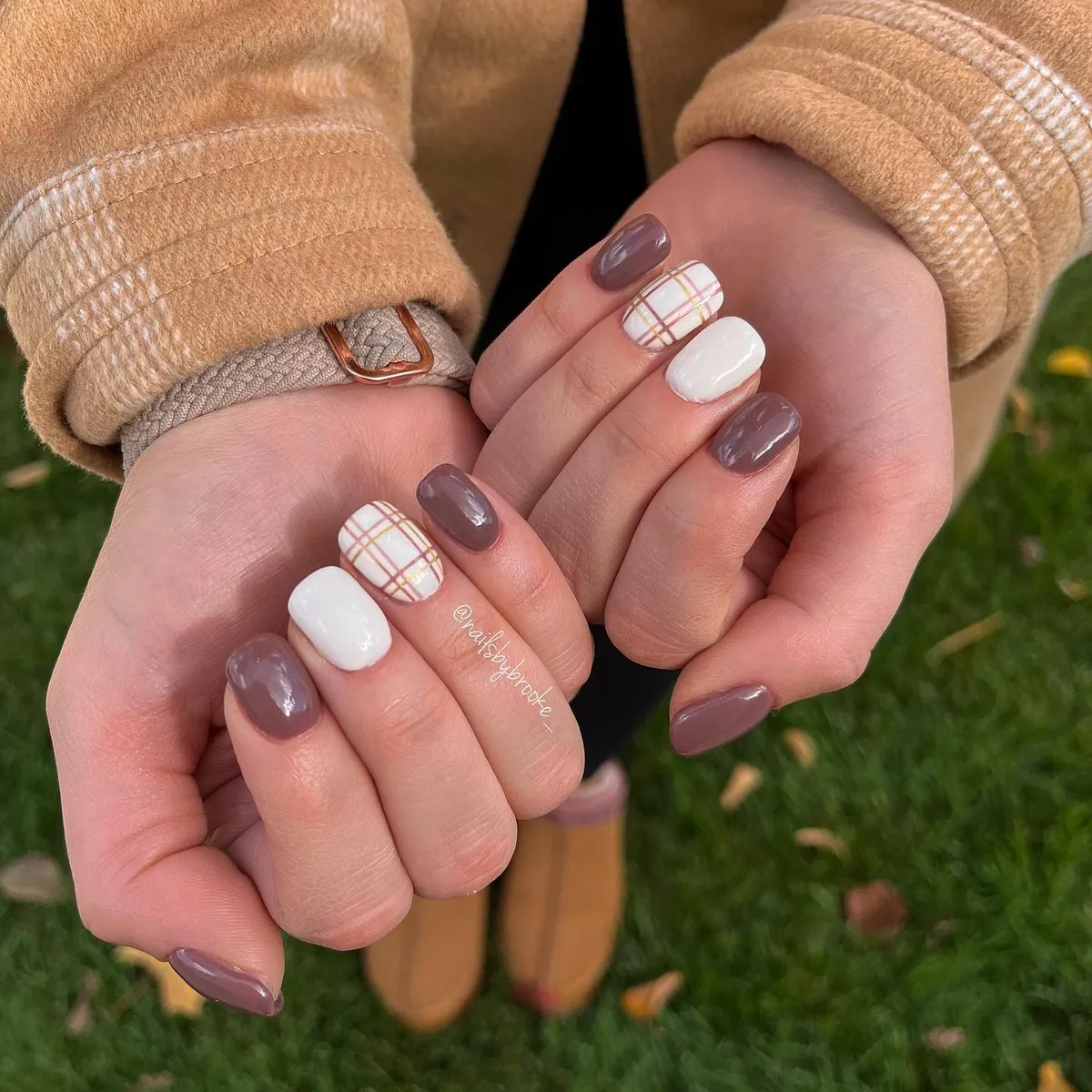 Taupe and white with subtle plaid accents