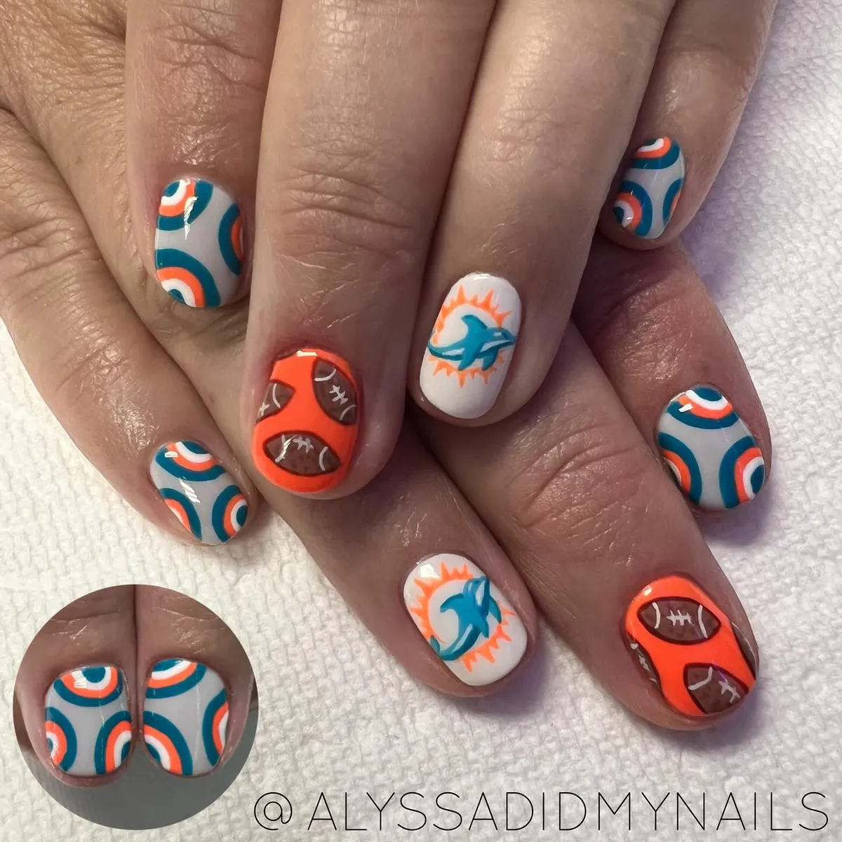 Orange Football Prints and Teal Dolphin Emblems