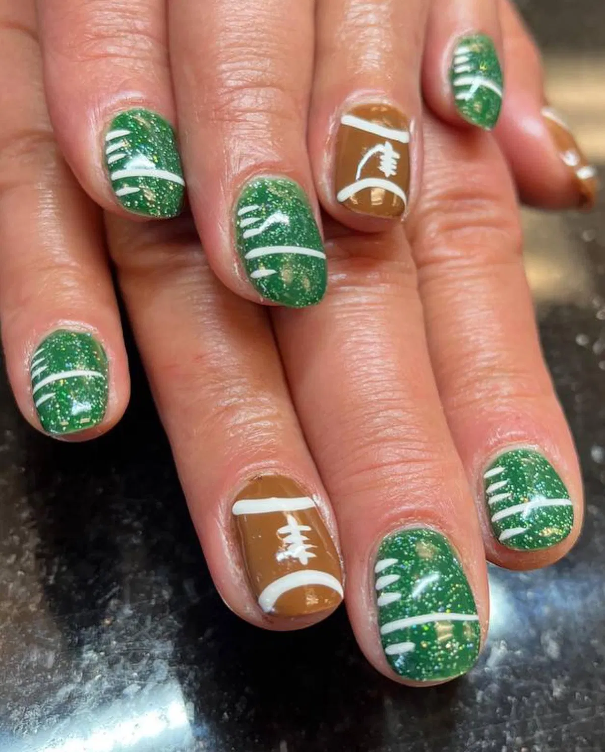 Green glitter field lines with brown lace accents