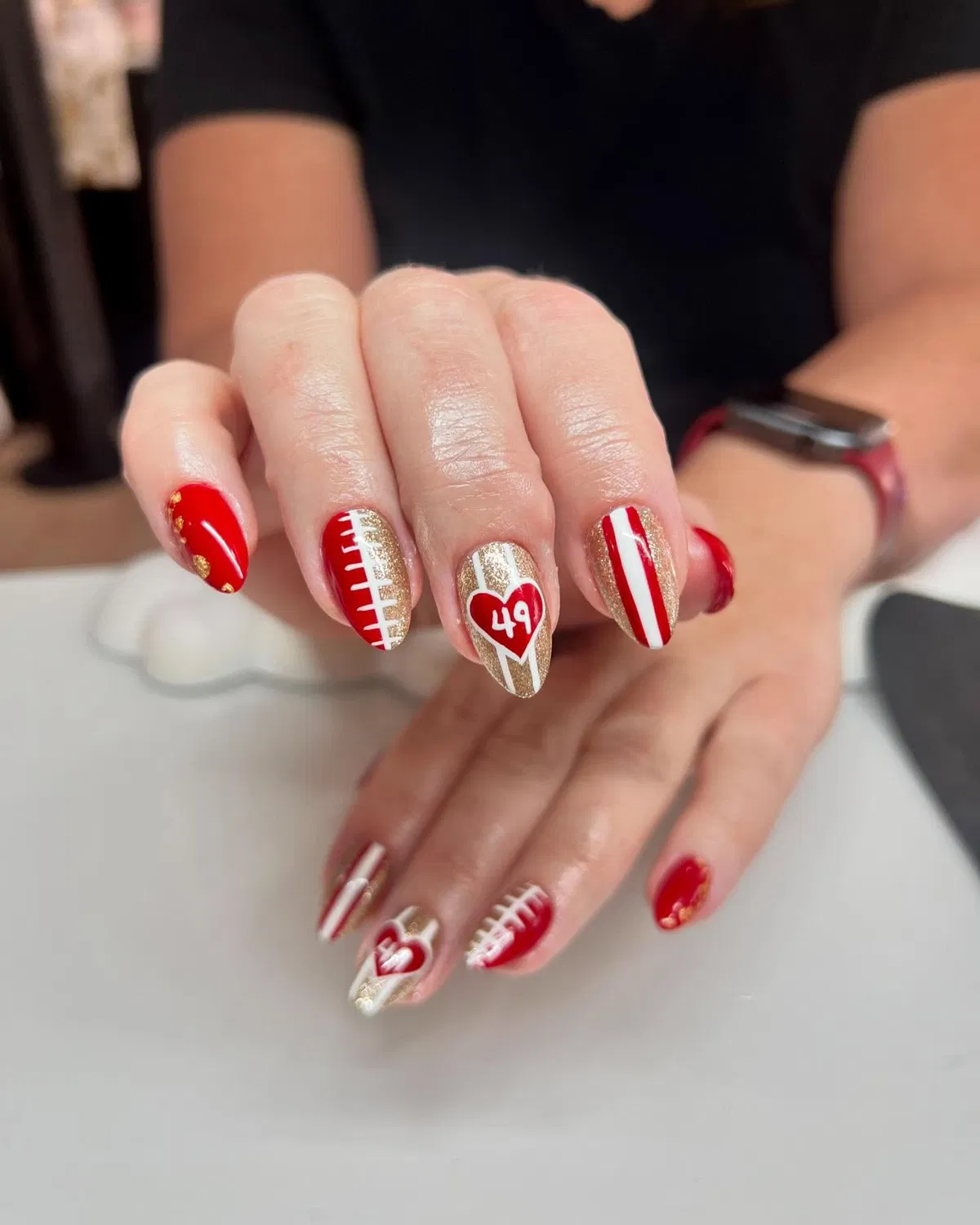 Red and Gold Glitter with Heart '49' Detail