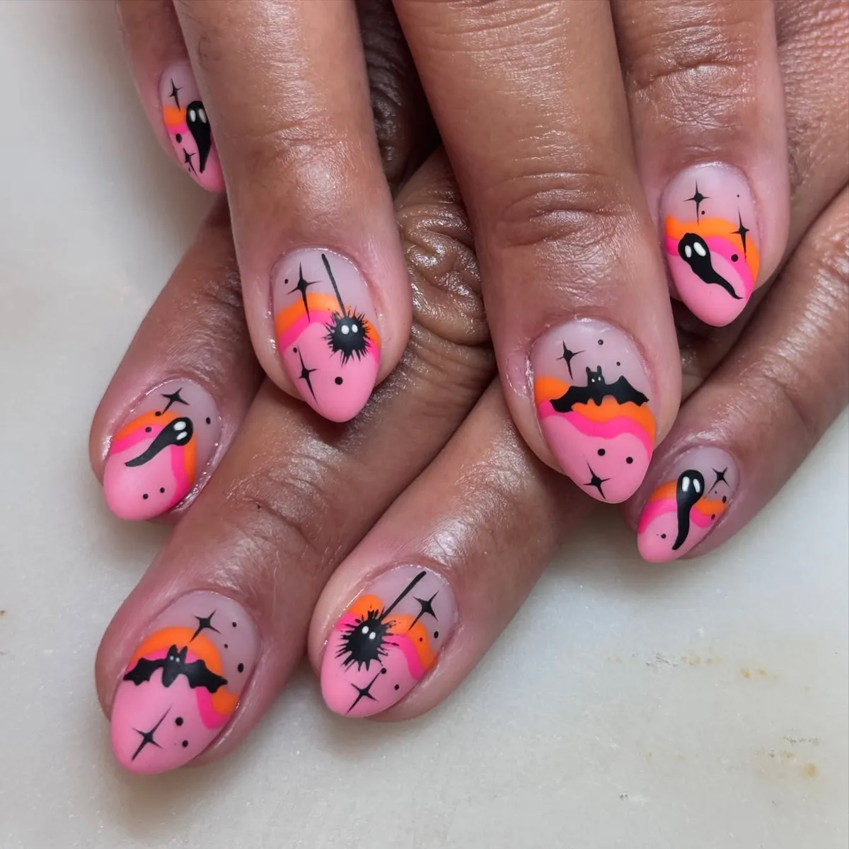 Neon waves with black spooky silhouettes