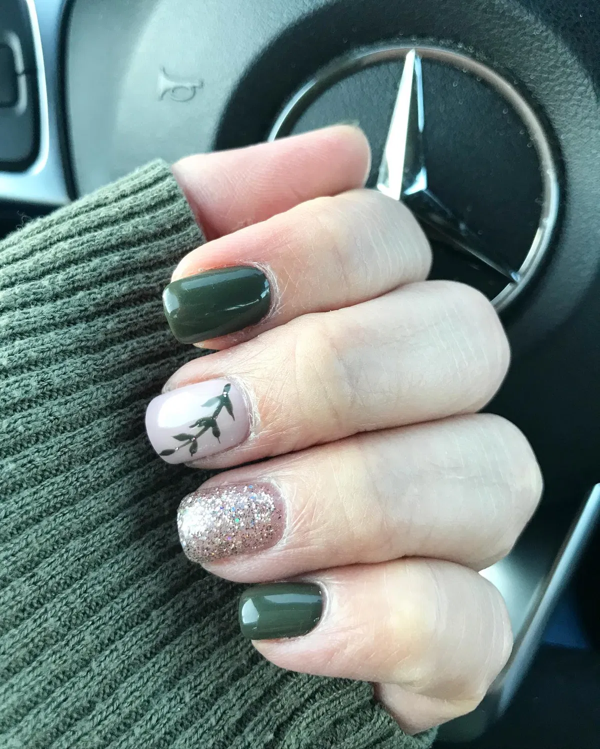 Dark green solids with vine accent and silver glitter