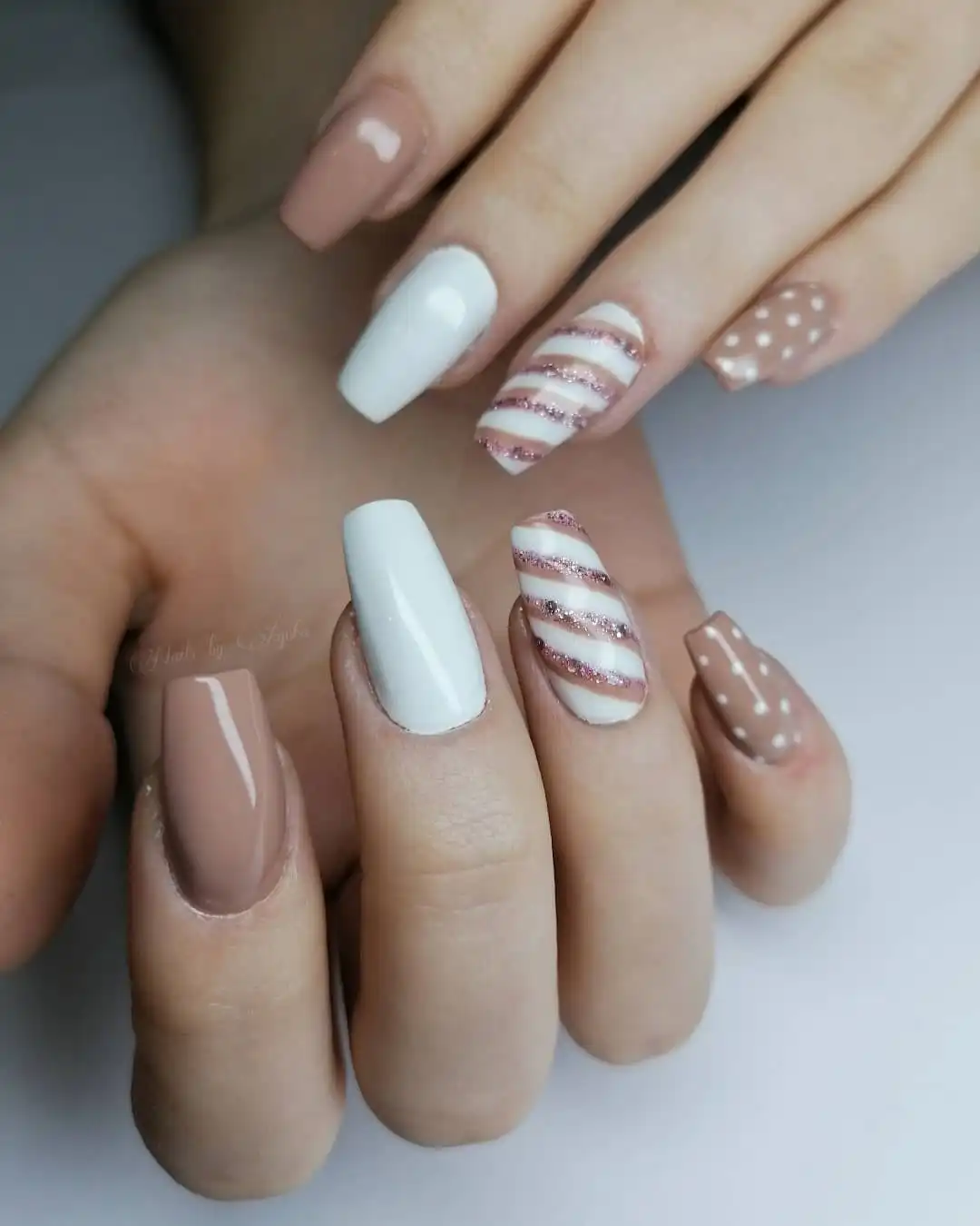 Tan and White Mix with Glitter Stripes and Polka Dots