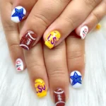 ❤️ 19 Red Football Nails That Bring Bold Team Spirit to Every Game Day Fashion image by @mrs.nailicious