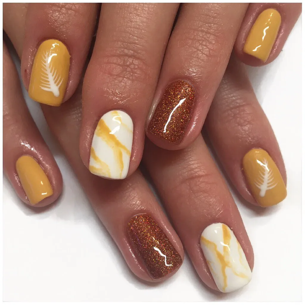 Mustard, white marble, and copper glitter mix