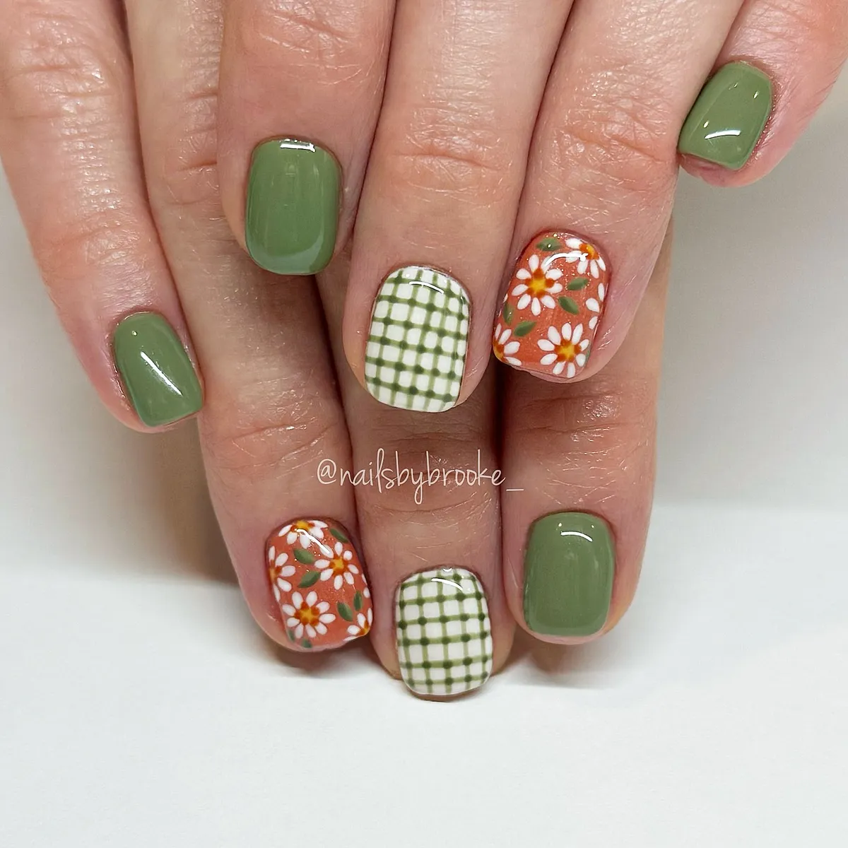Olive solids with gingham and daisy accents