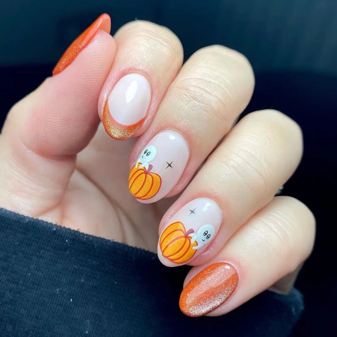 Pumpkin and ghost accents with orange shimmer