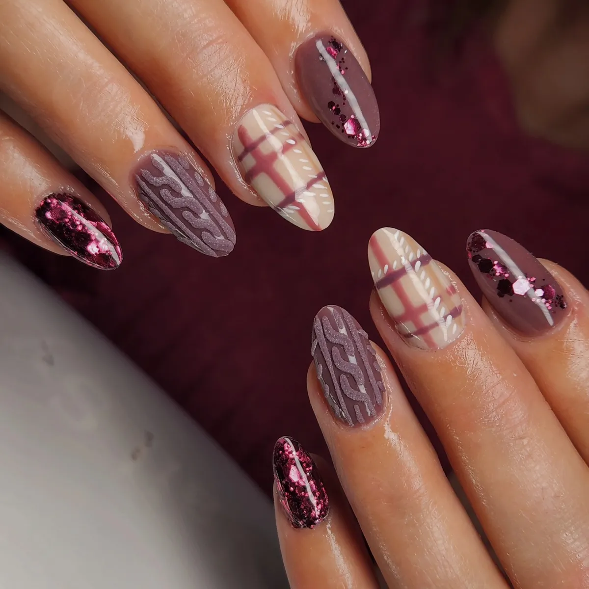 Mauve plaid with glitter stripe accents